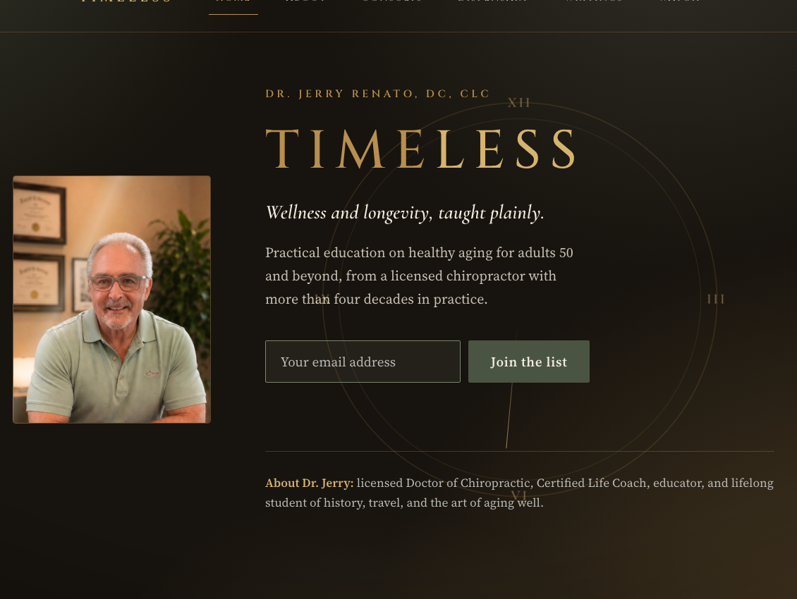 TIMELESS by Dr. Jerry Renato website — wellness and longevity education
